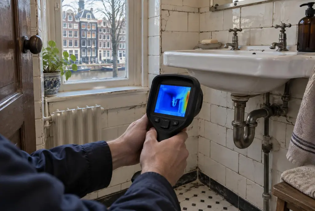 Lekdetectie Den Bosch – badkamer met oude leidingen achter de tegels