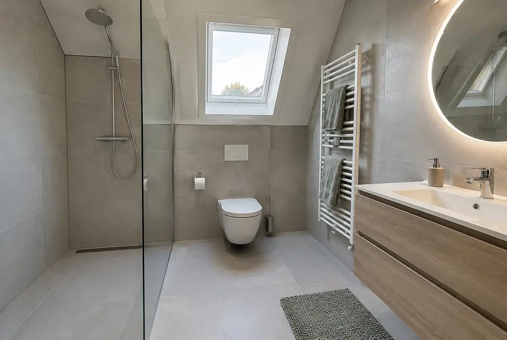 Lekdetectie Den Bosch – droge badkamer met inloopdouche na herstel