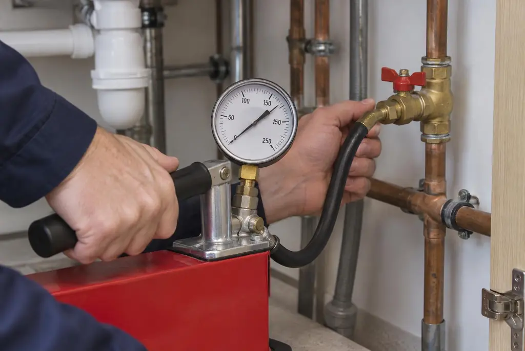 Lekdetectie Den Bosch – druktest op een waterleiding met een manometer